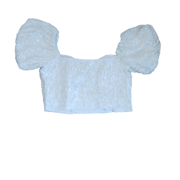 New Express Sequins WEDDING Bridal Lace Crop Top WOMENS large - Picture 6 of 9
